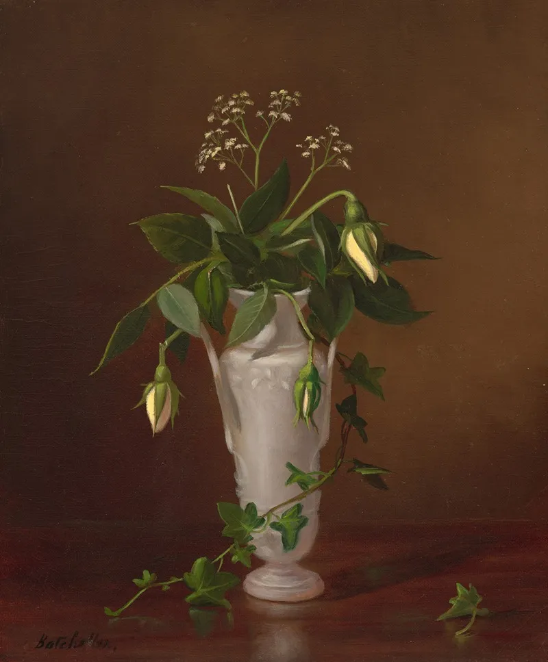 Myosotis And Roses In A Vase Wall Art by Frederick Stone Batcheller - High-Resolution Digital Print