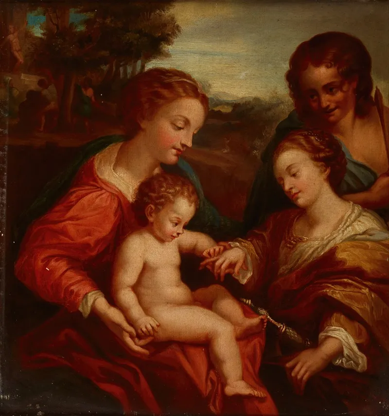 Mystic Marriage Of Saint Catherine With Saint Sebastian Wall Art by Jan Gałuszkiewicz - High-Resolution Digital Print