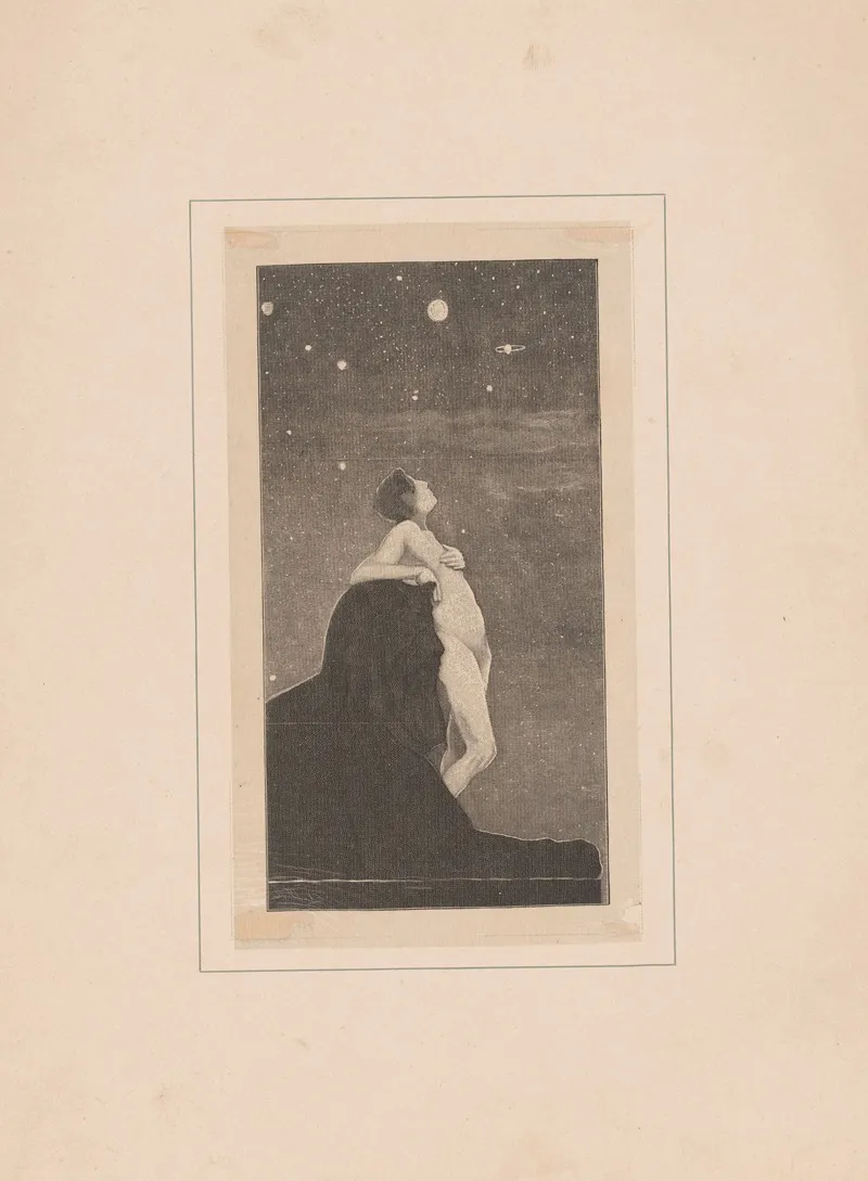 Naakte Vrouw Bij Een Sterrenhemel Leunt Op Een Rots In De Vorm Van Een Oude Man Wall Art by Johann Jakob Weber - High-Resolution Digital Print