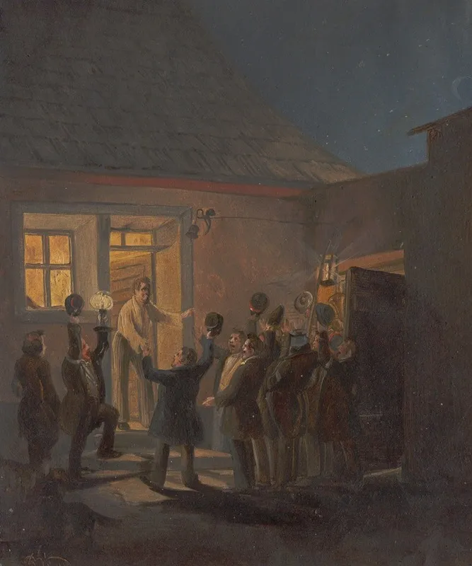 Nachtliche Studentenkundgebung 1848 Szene Im Hof Von Franz Brudermann In Klosterneuburg Wall Art by Franz Brudermann - High-Resolution Digital Print