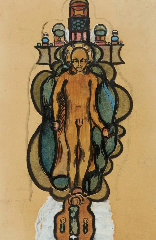 Nackter Knabe Mit Heiligenschein Im Umriss Eines Geschmuckten Kreuzes Wall Art by Otto Meyer-Amden - High-Resolution Digital Print
