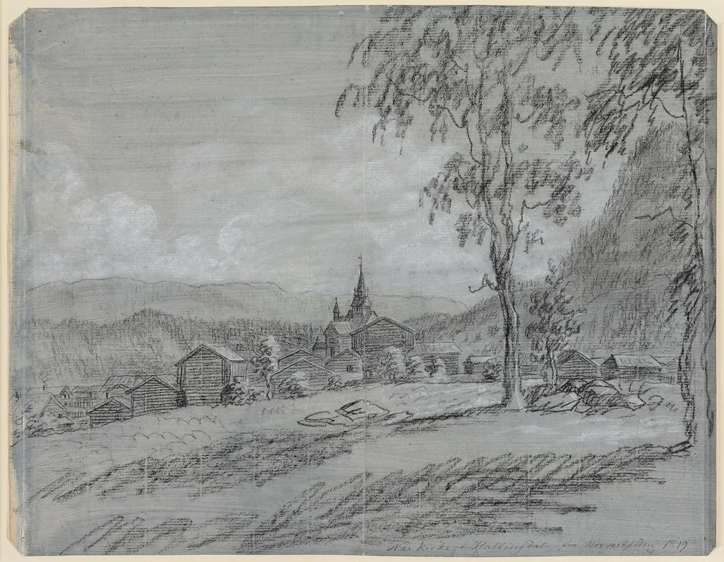 Naes Kirke I Hallingdal Set Fra Nordvest Wall Art by Johannes Flintoe - High-Resolution Digital Print