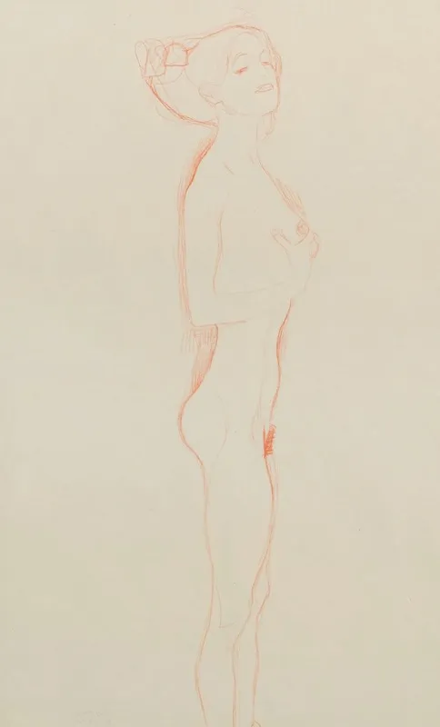 Naked Girl Standing With Right Hand To Breast Wall Art by Gustav Klimt - High-Resolution Digital Print