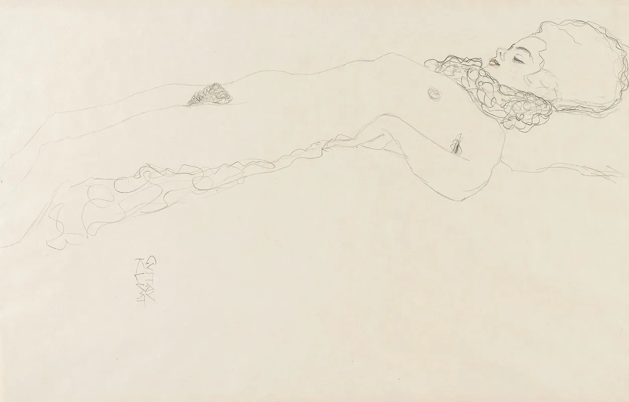 Naked Girl With Ruff Lying Wall Art by Gustav Klimt - High-Resolution Digital Print