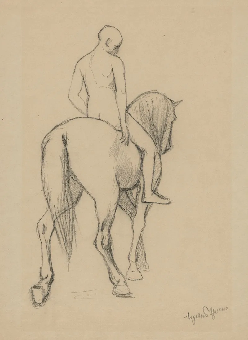 Naked Man On Horseback Depicted From The Back Wall Art by Hans Thoma - High-Resolution Digital Print