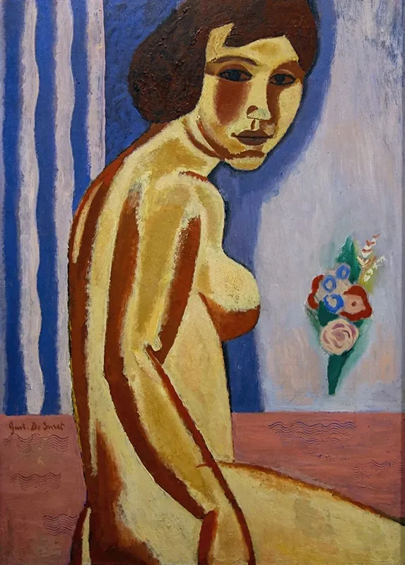 Naked Woman With Flower Bouquet Wall Art by Gustave De Smet - High-Resolution Digital Print