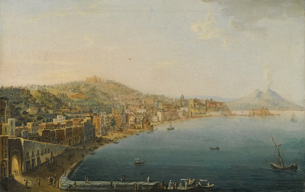 Naples A View Of The Riviera Di Chiaia From The Convento Di Sant Antonio With Vesuvius Smoking In The Distance Wall Art by Pietro Antoniani - High-Resolution Digital Print