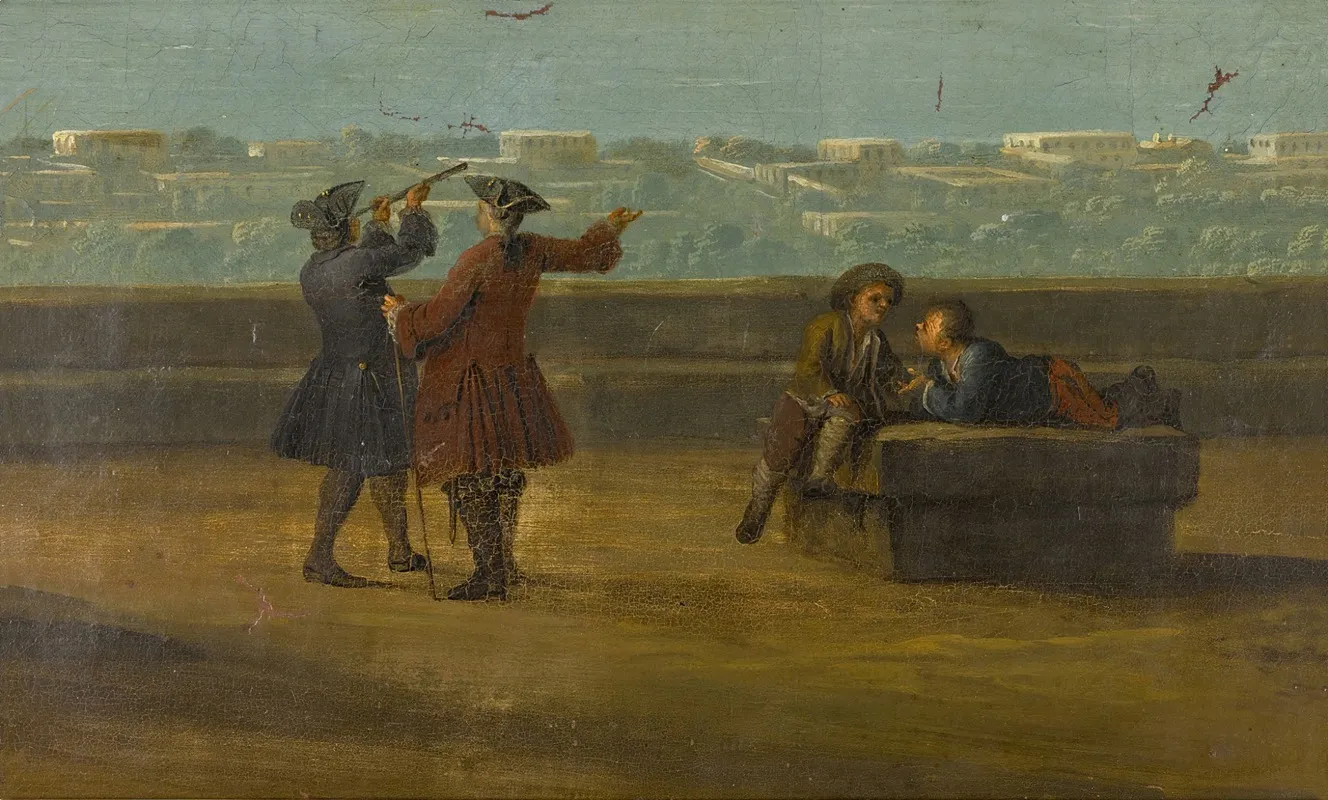 Naples A View Over Il Miglio Doro With Figures On A Terrace With A Telescope Wall Art by Pietro Fabris - High-Resolution Digital Print