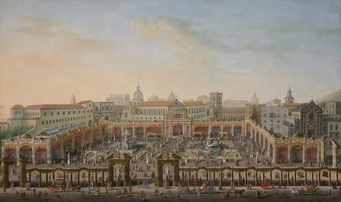 Naples Piazza Trieste E Trento With A Fair Viewed From A Balcony Of The Palazzo Reale