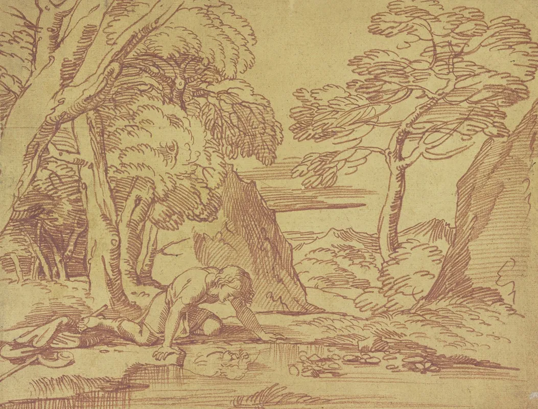 Narcissus Betrachtet Sein Spiegelbild In Der Quelle