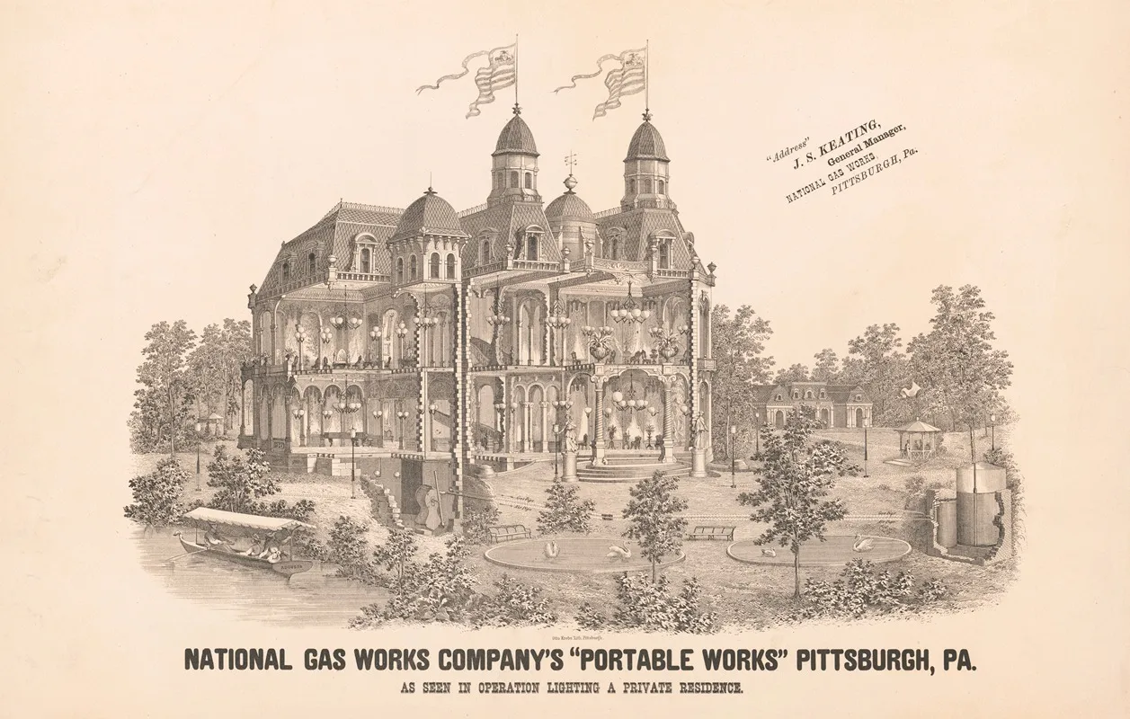 National Gas Works Companys Portable Works Pittsburgh Pa As Seen In Operation Lighting A Private Residence