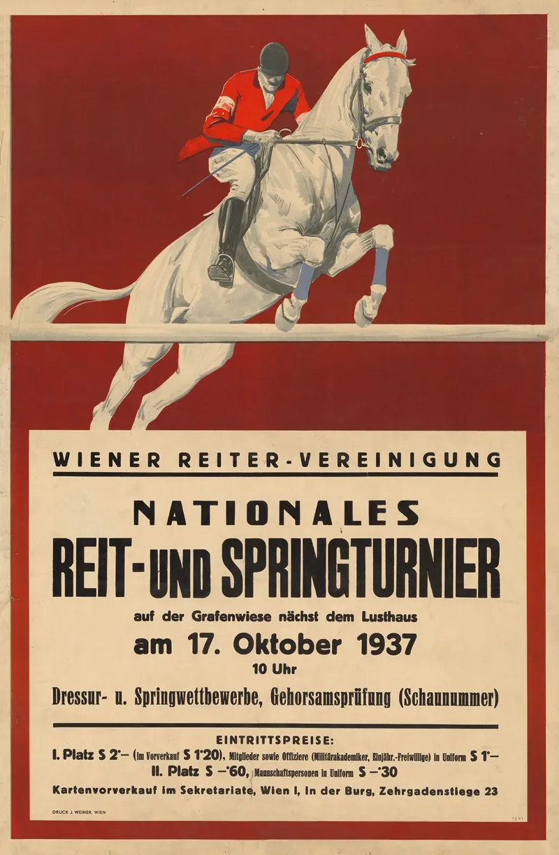 Nationales Reit Und Springturnier Der Wiener Reiter Vereinigung 17 Oktober 1937 Wall Art by J. Weiner - High-Resolution Digital Print