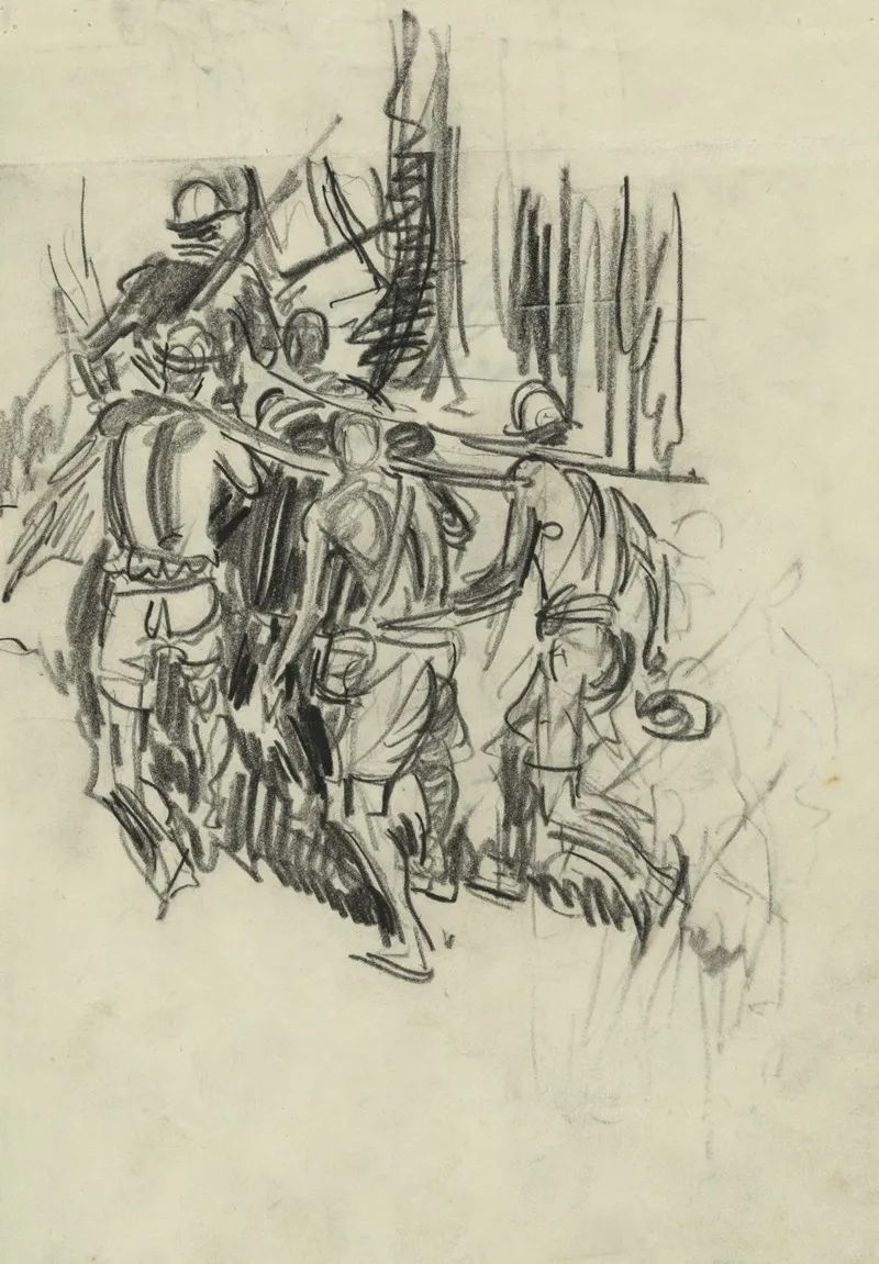 Native Bearers Guadalcanal Wall Art by Howard Brodie - High-Resolution Digital Print