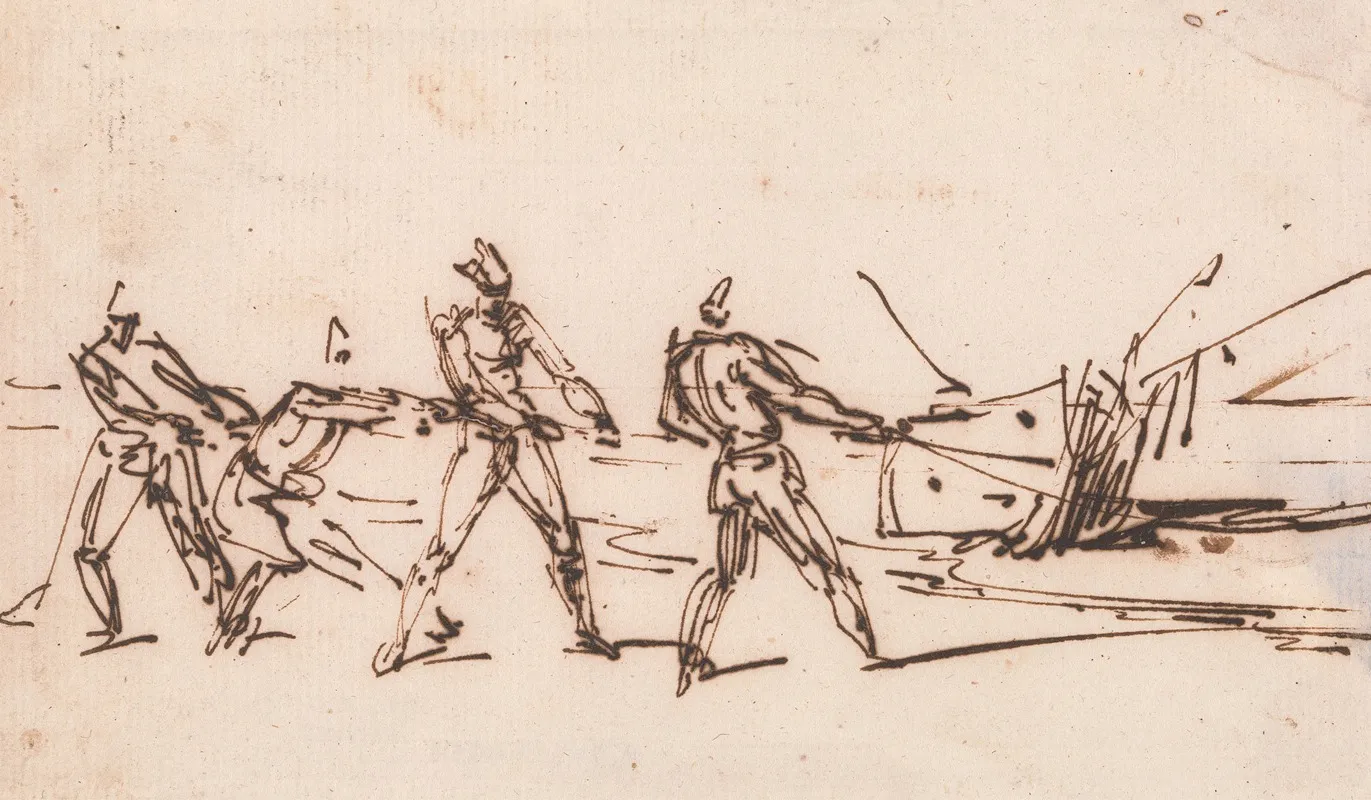 Natives Hauling A Boat