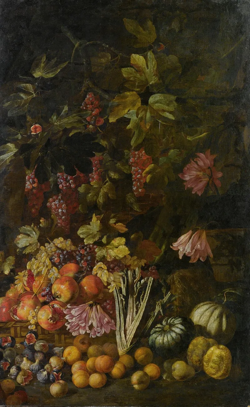Natura Morta Di Fiori E Frutta Wall Art by Giovanni Battista Ruoppolo - High-Resolution Digital Print