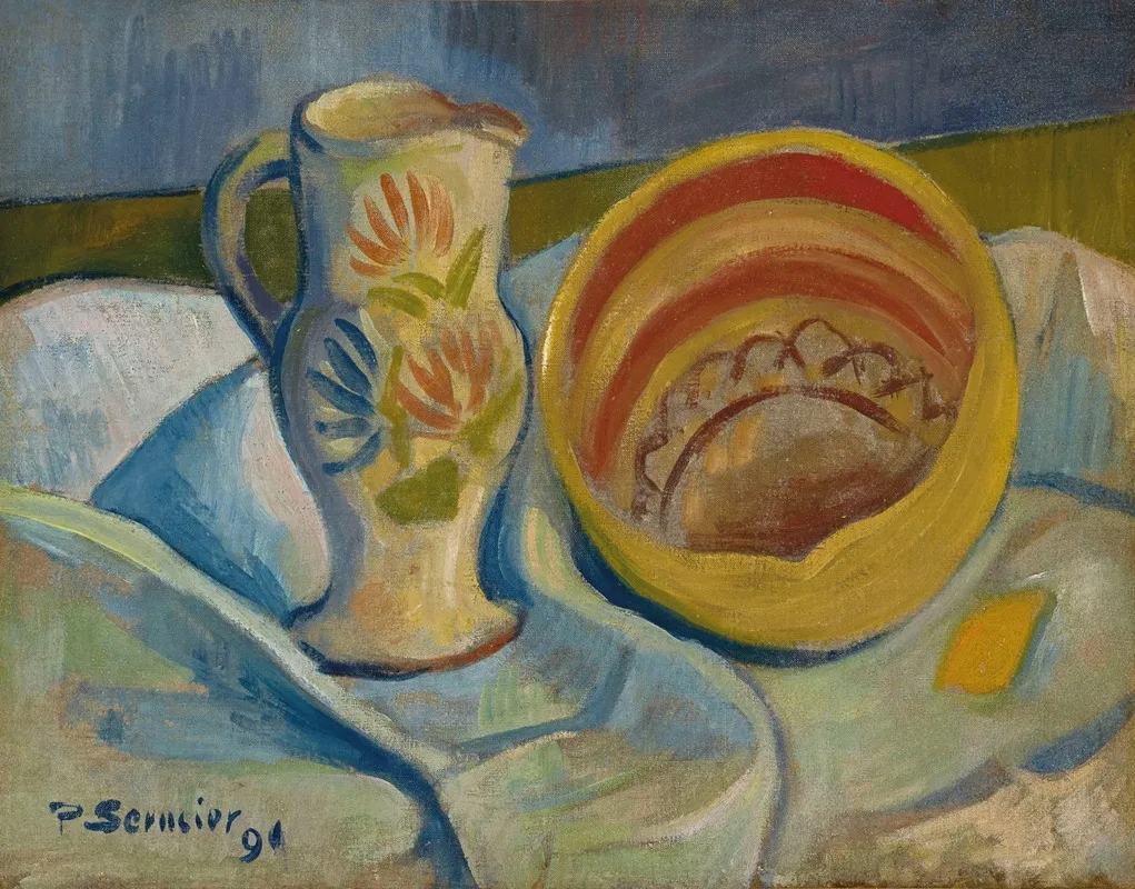 Nature Morte Au Pichet Blanc Et Saladier Jaune