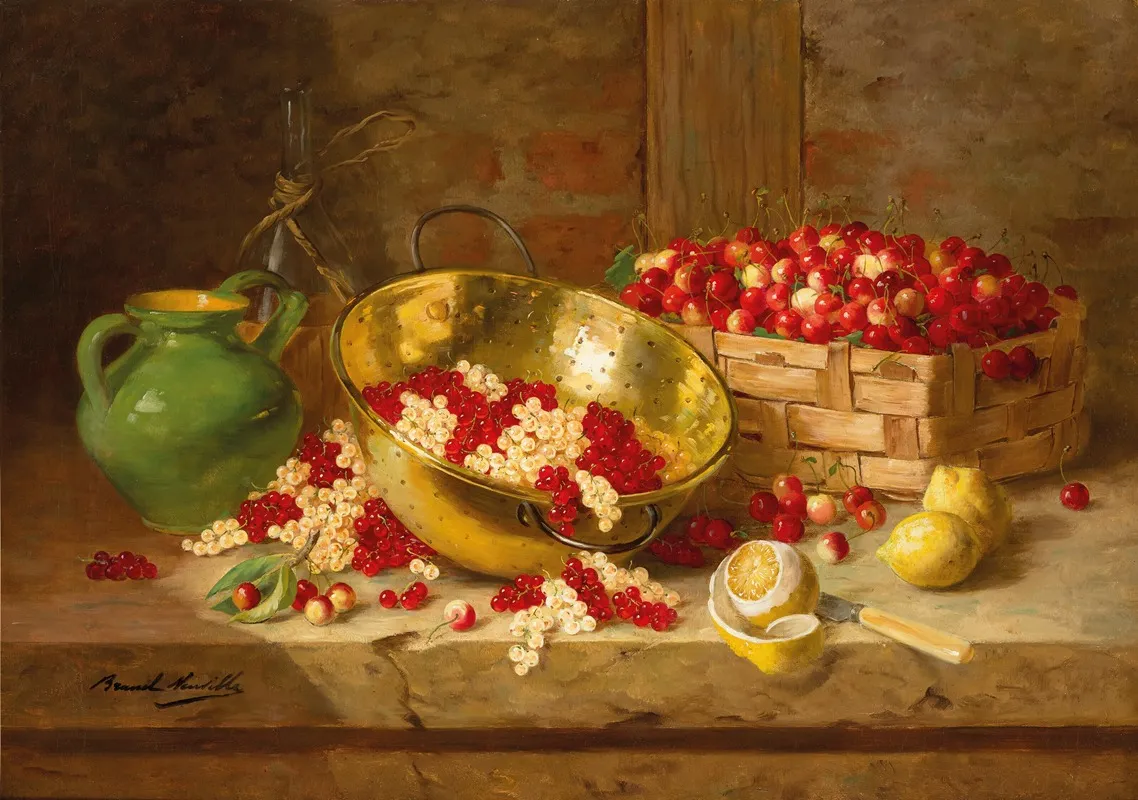 Nature Morte Aux Cerises Napoleon Groseilles Et Citrons Sur Un Entablement
