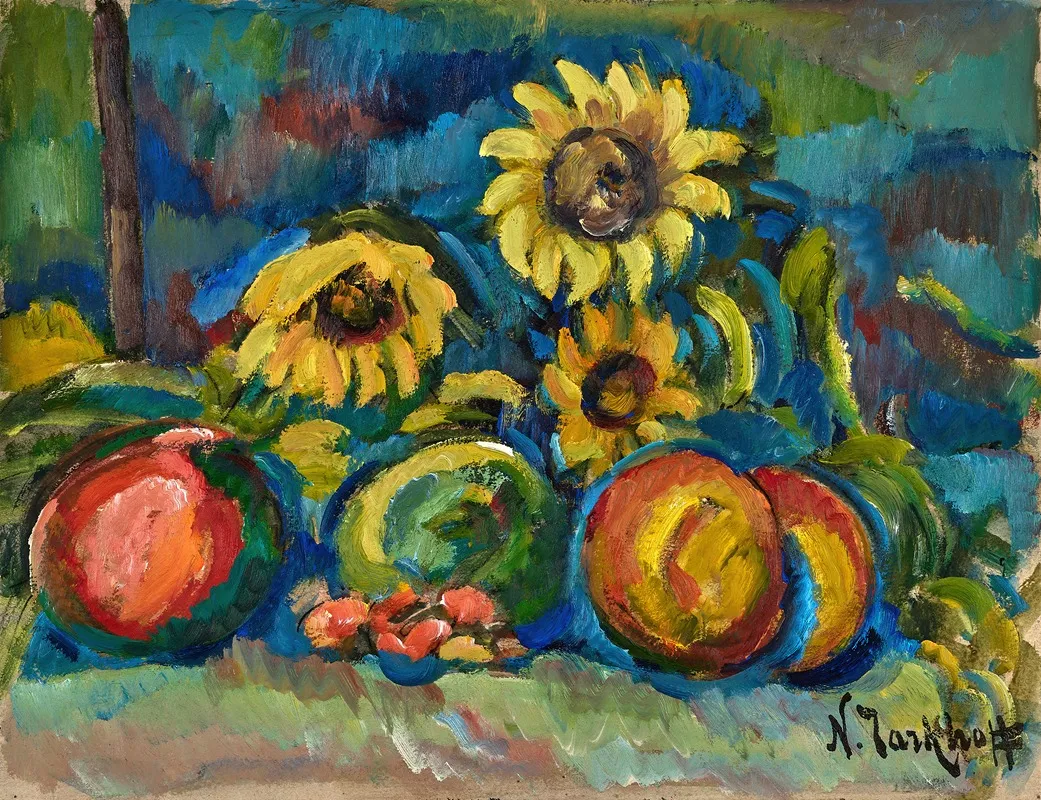 Nature Morte Aux Fruits Et Au Tournesol Wall Art by Nicolas Alexandrovitch Tarkhoff - High-Resolution Digital Print
