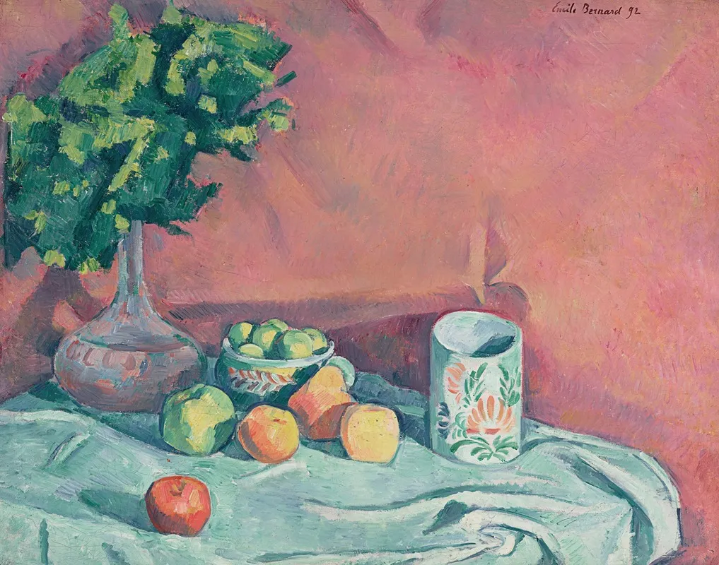 Nature Morte Aux Fruits Fleurs Et Tasse Wall Art by Emile Bernard - High-Resolution Digital Print