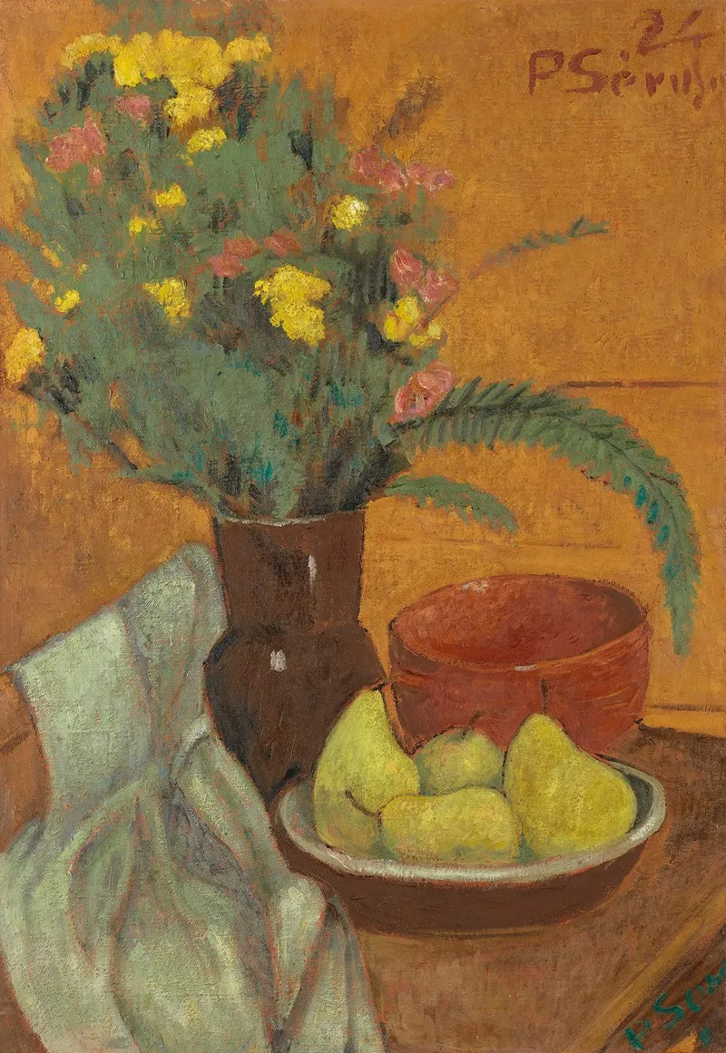 Nature Morte Aux Poires Et Bouquet De Fougeres