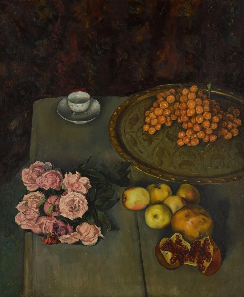 Nature Morte Aux Roses Et Aux Fruits Wall Art by Emile Bernard - High-Resolution Digital Print