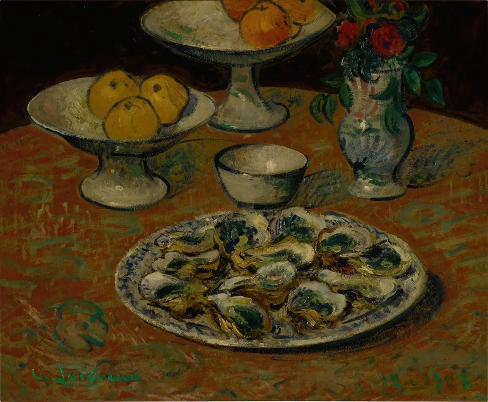 Nature Morte Huitres Fruits Et Fleurs