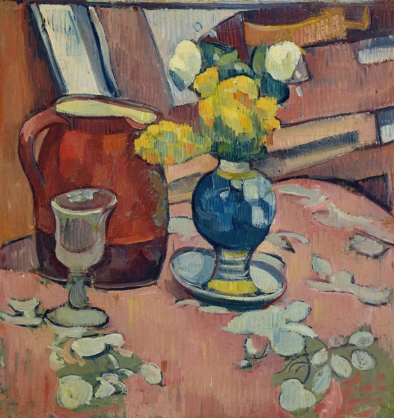 Nature Morte Vase De Fleurs Pichet Et Verre Wall Art by Emile Bernard - High-Resolution Digital Print