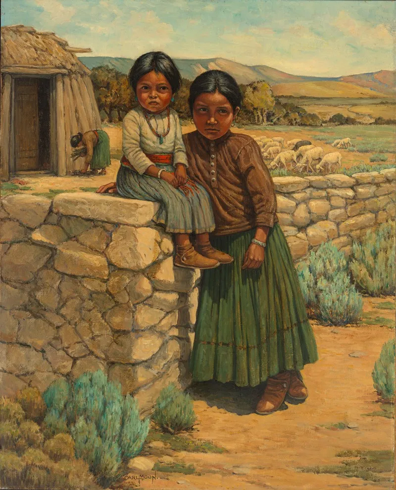 Navajo Sisters Wall Art by Carl Moon - High-Resolution Digital Print