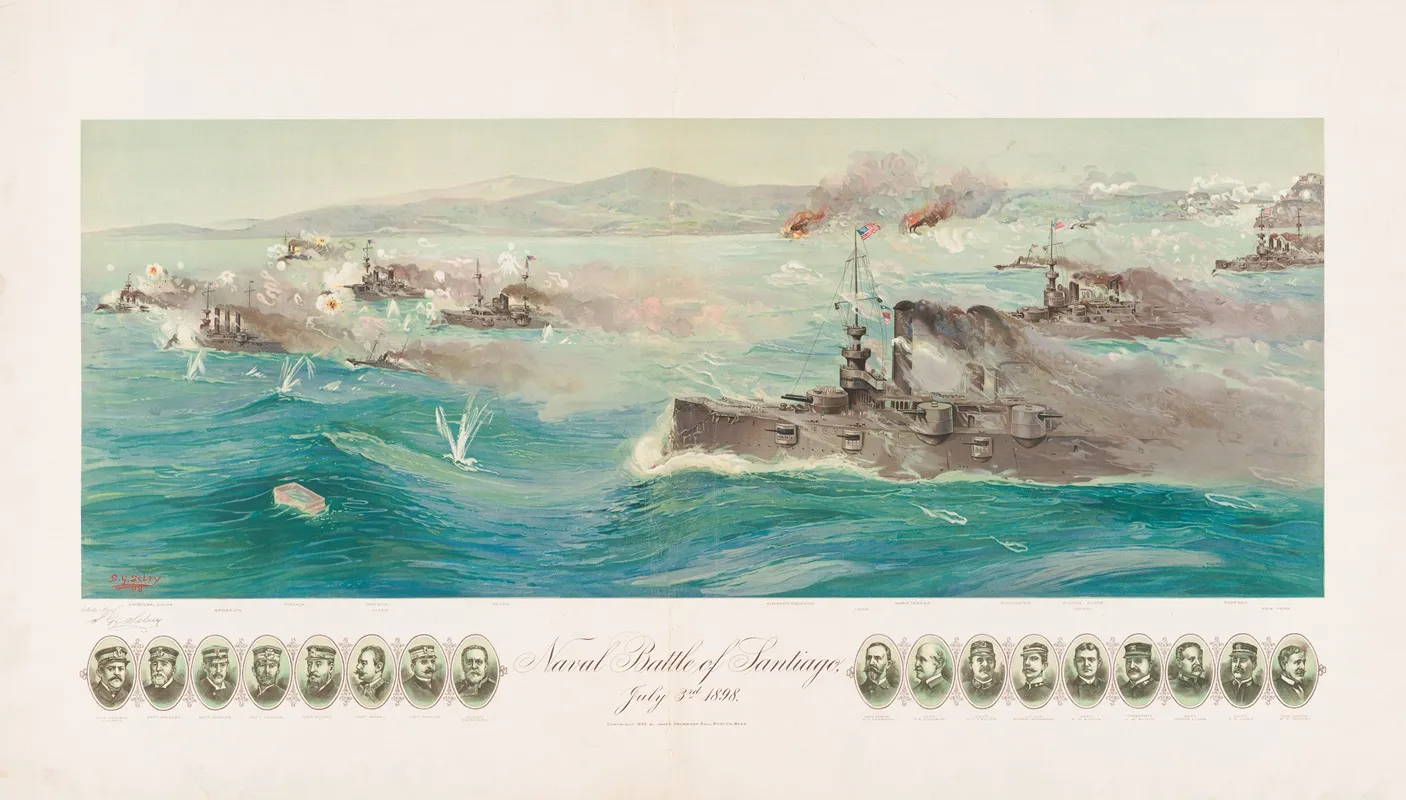 Naval Battle Of Santigo July 3rd 1898 2 Wall Art by S.G. Sebry - High-Resolution Digital Print