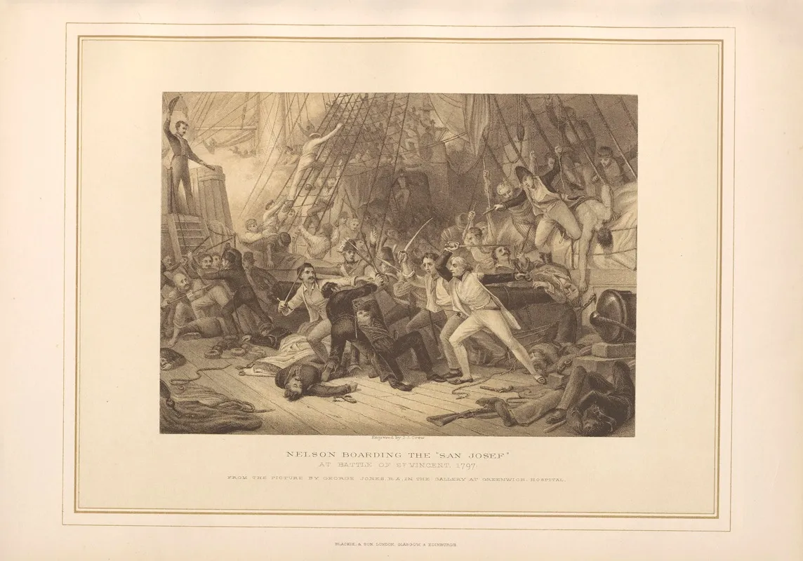 Nelson Boarding The San Josef At The Battle Of St Vincent George Jones Wall Art by Thomas Archer - High-Resolution Digital Print