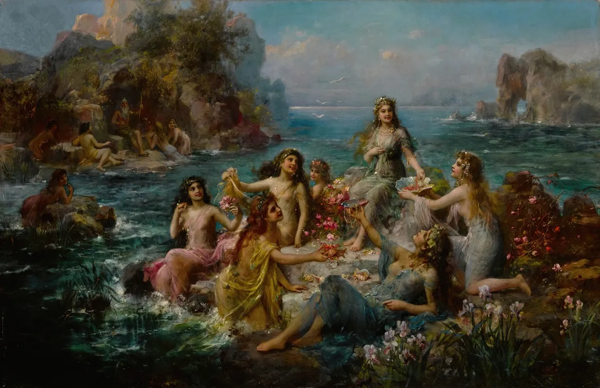 Neptune And The Water Nymphs Wall Art by Emanuel Oberhauser - High-Resolution Digital Print