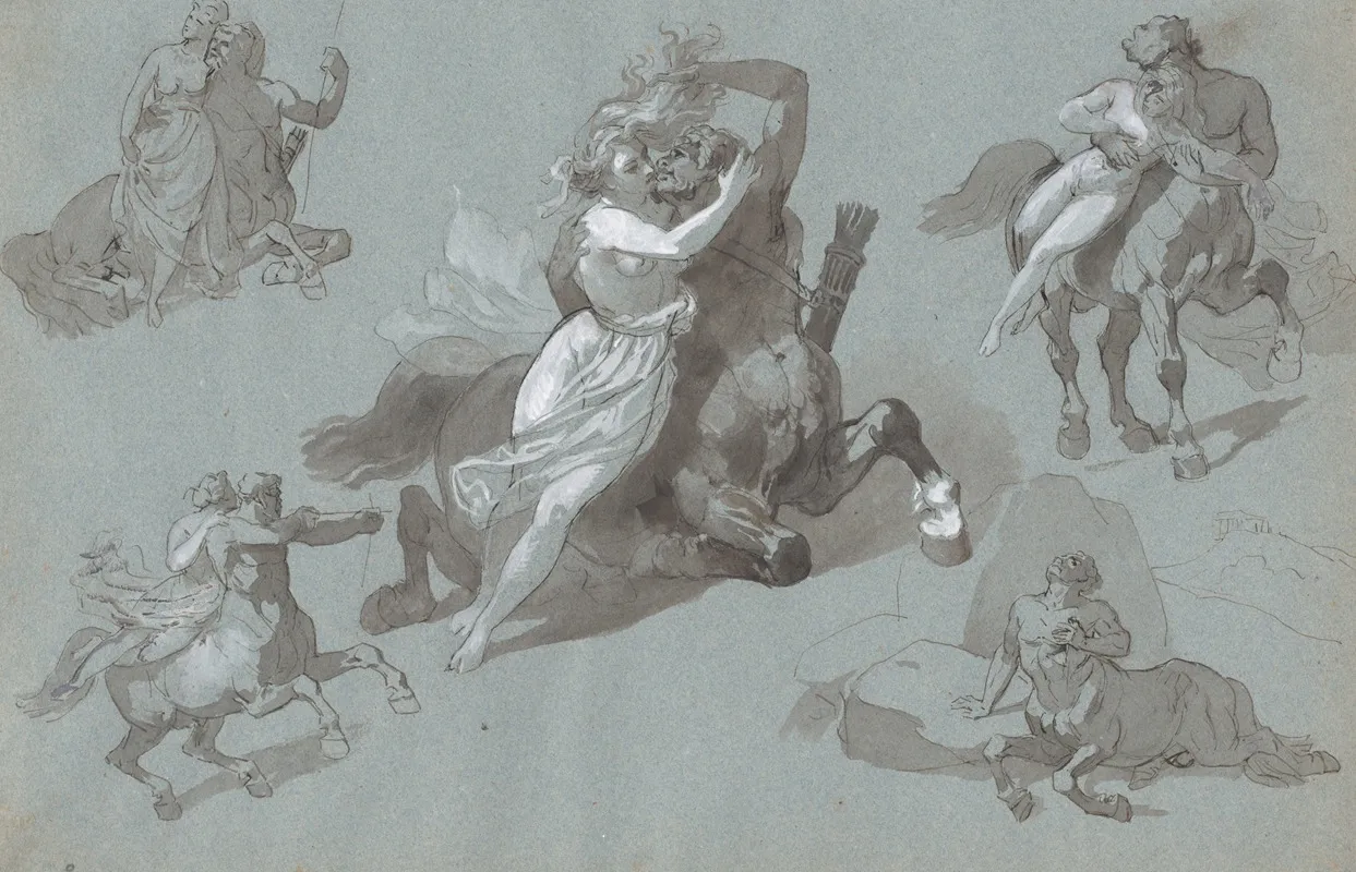 Nessus And Dejanira In Four Poses And The Dying Nessus Wall Art by Hippolyte Lalaisse - High-Resolution Digital Print