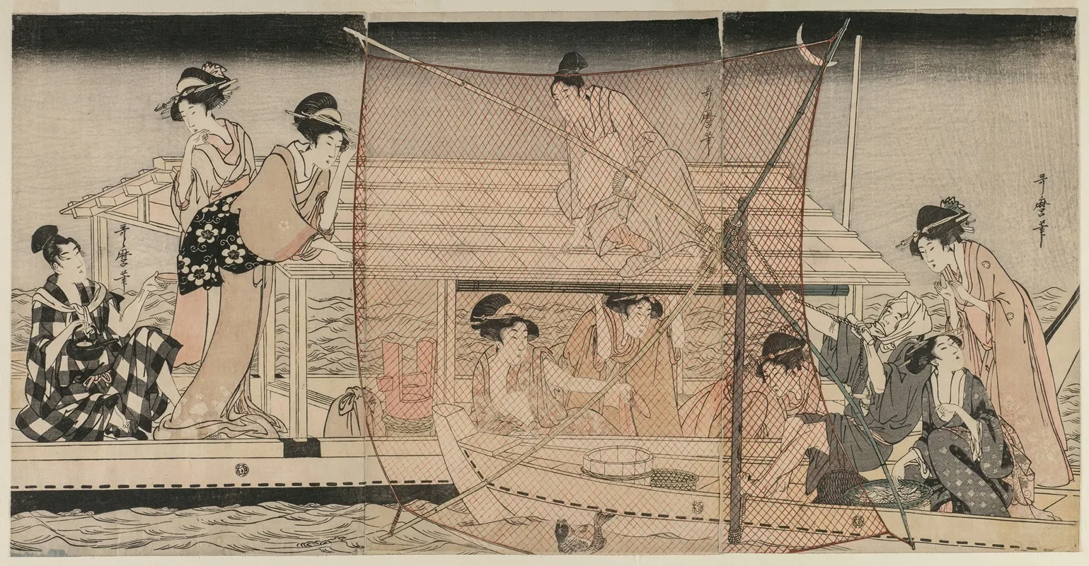 Net Fishing At Night On The Sumida River