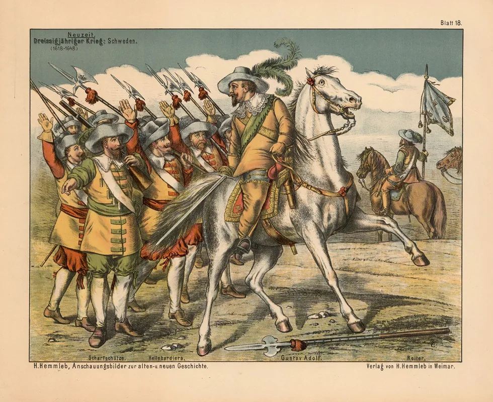 Neuzeit Dreissigjahriger Krieg Schweden 1618 1648 Hellebardiers Gustav Adolf Reiter Wall Art by H. Hemmleb - High-Resolution Digital Print