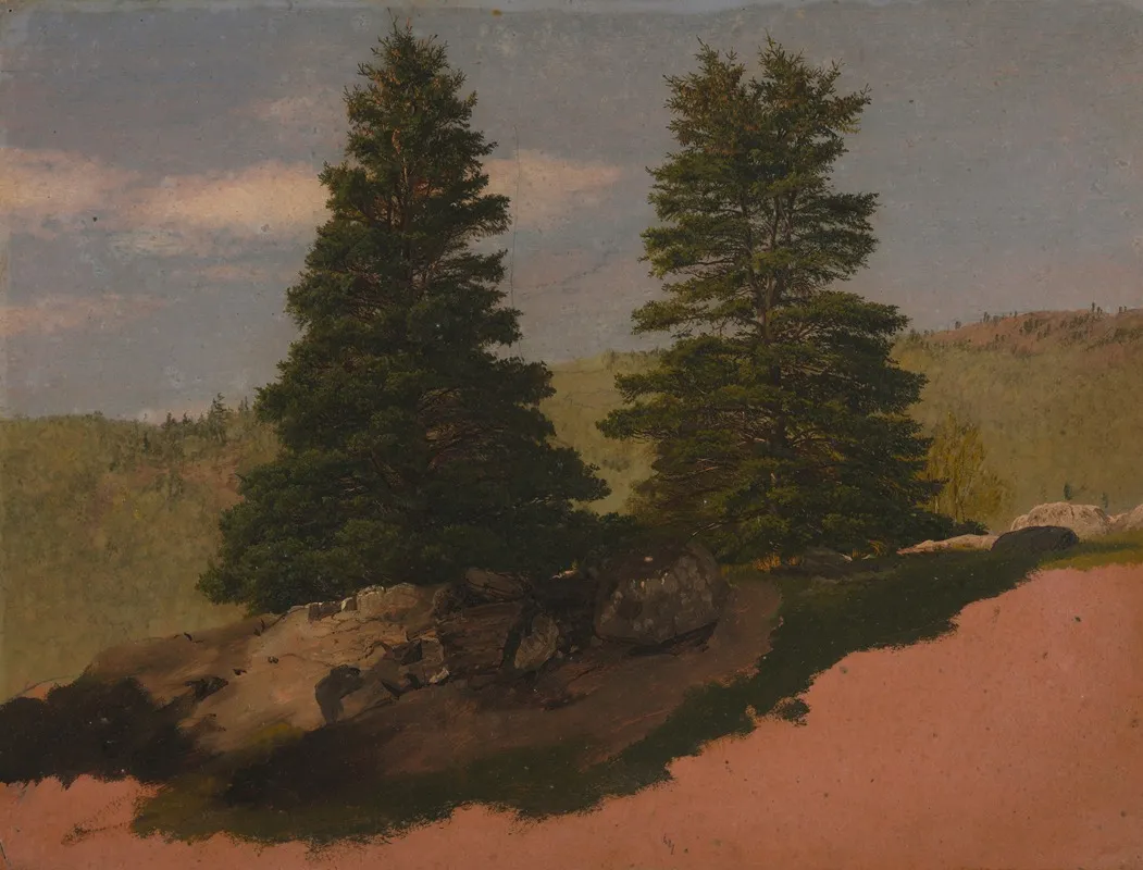 New England Landscape Two Pine Trees Wall Art by Frederic Edwin Church - High-Resolution Digital Print