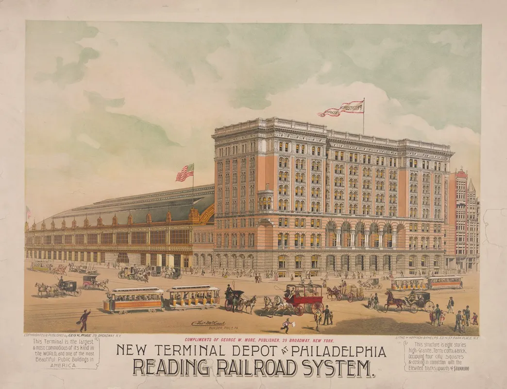 New Terminal Depot At Philadelphia Reading Railroad System Wall Art by Heffron &amp; Phelps - High-Resolution Digital Print