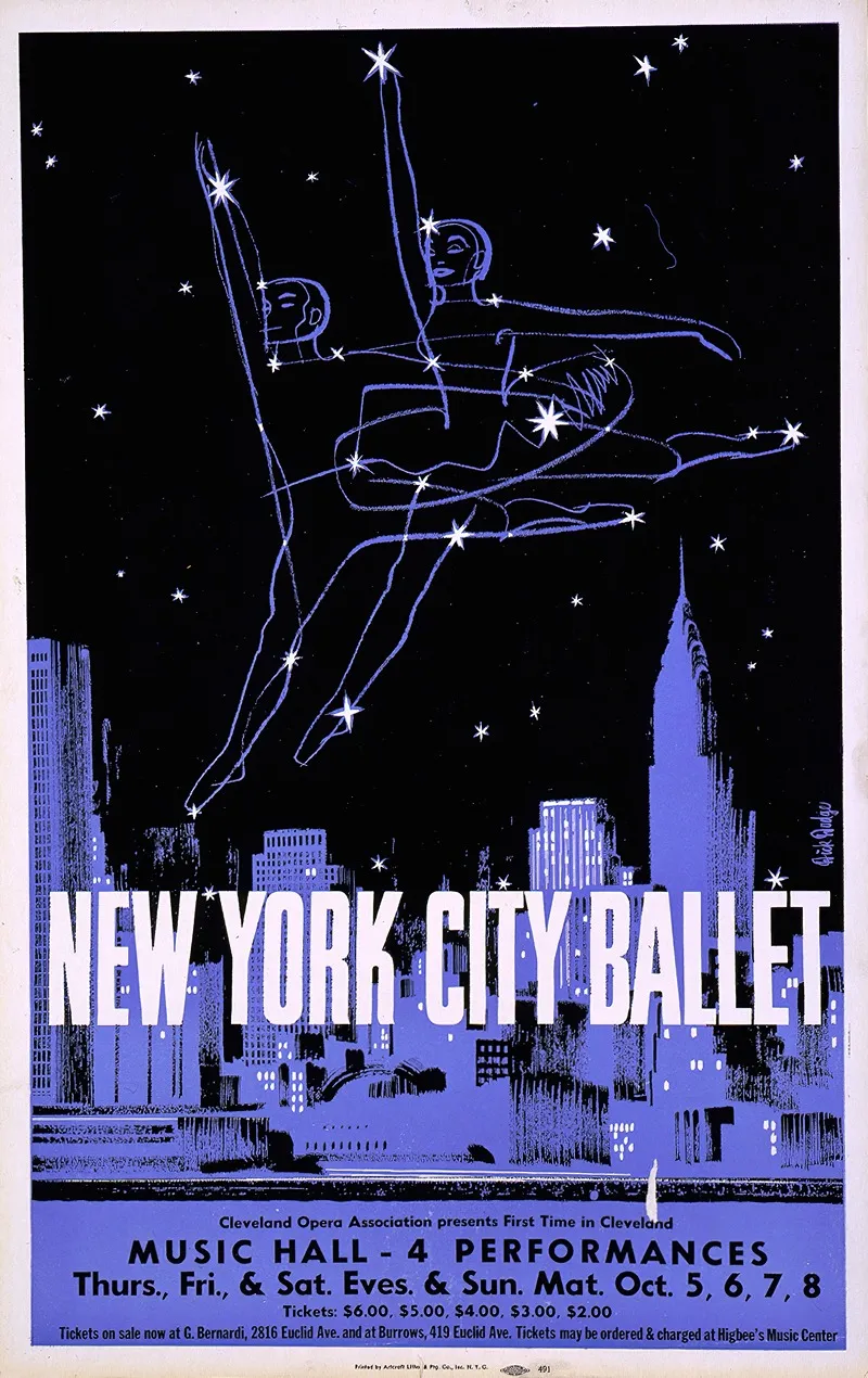 New York City Ballet Cleveland Opera Association Presents First Time In Cleveland Music Hall Wall Art by Artcraft Lithograph - High-Resolution Digital Print