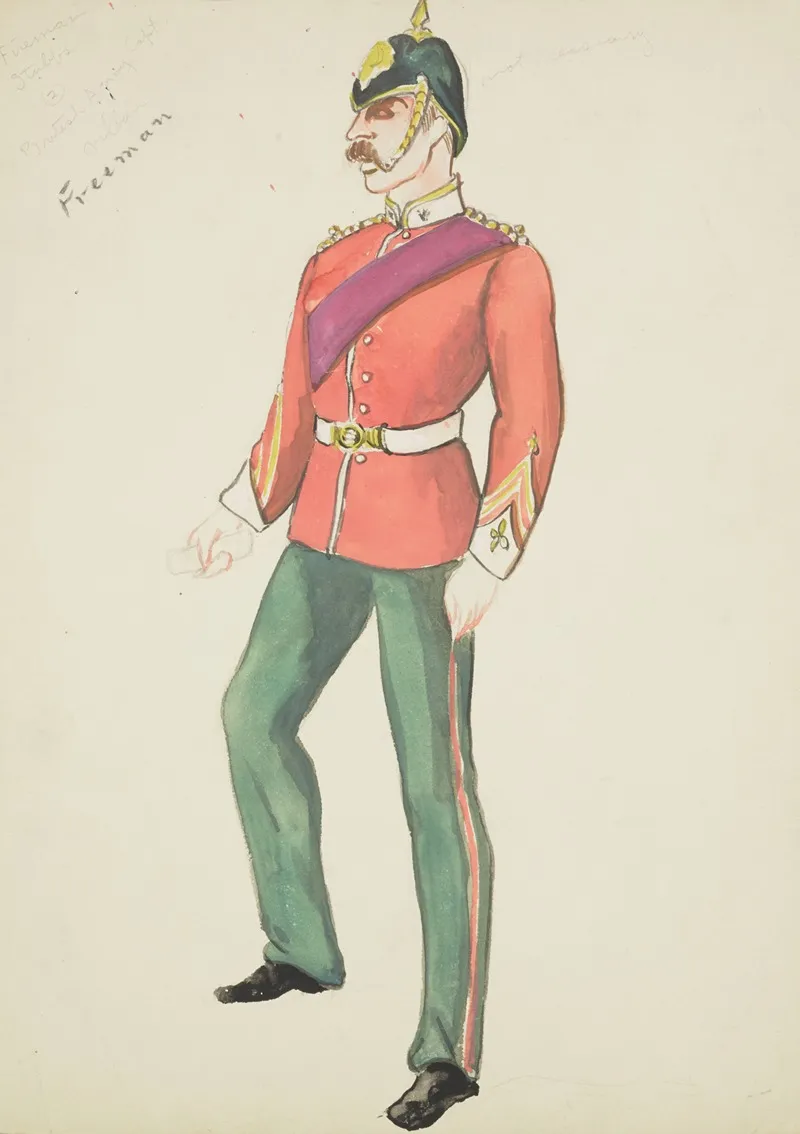 New York Fireman Red Military Coat Green Trousers Purple Sash Green Helmet Wall Art by Lucie Gilligan - High-Resolution Digital Print