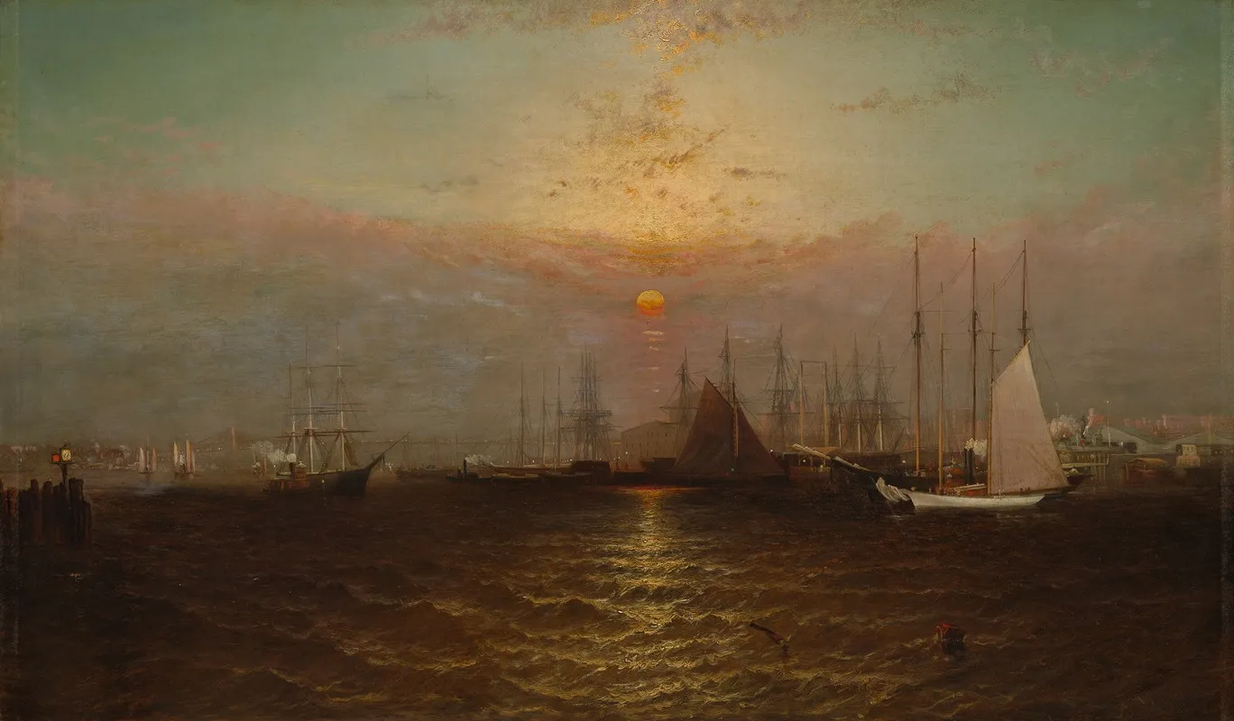 New York Harbor With Brooklyn Bridge