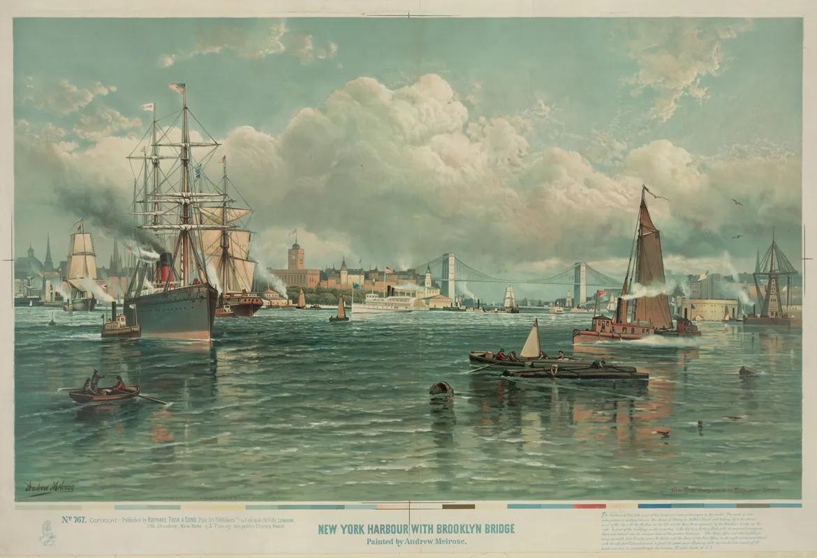 New York Harbour With Brooklyn Bridge