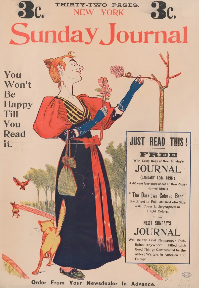 New York Sunday Journal You Wont Be Happy Till You Read It Wall Art by George Reiter Brill - High-Resolution Digital Print