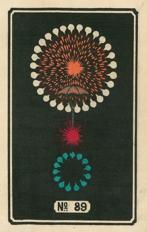 Night Fireworks No 89 Wall Art by Jinta Hirayama - High-Resolution Digital Print