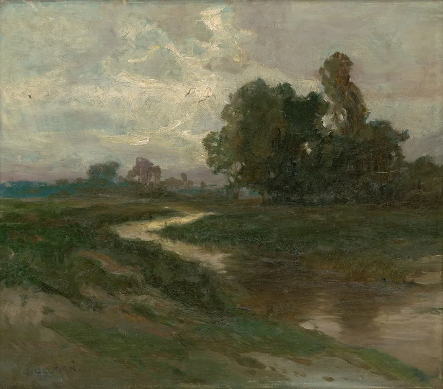 Night Landscape With A Brook Wall Art by Josef Ullmann - High-Resolution Digital Print