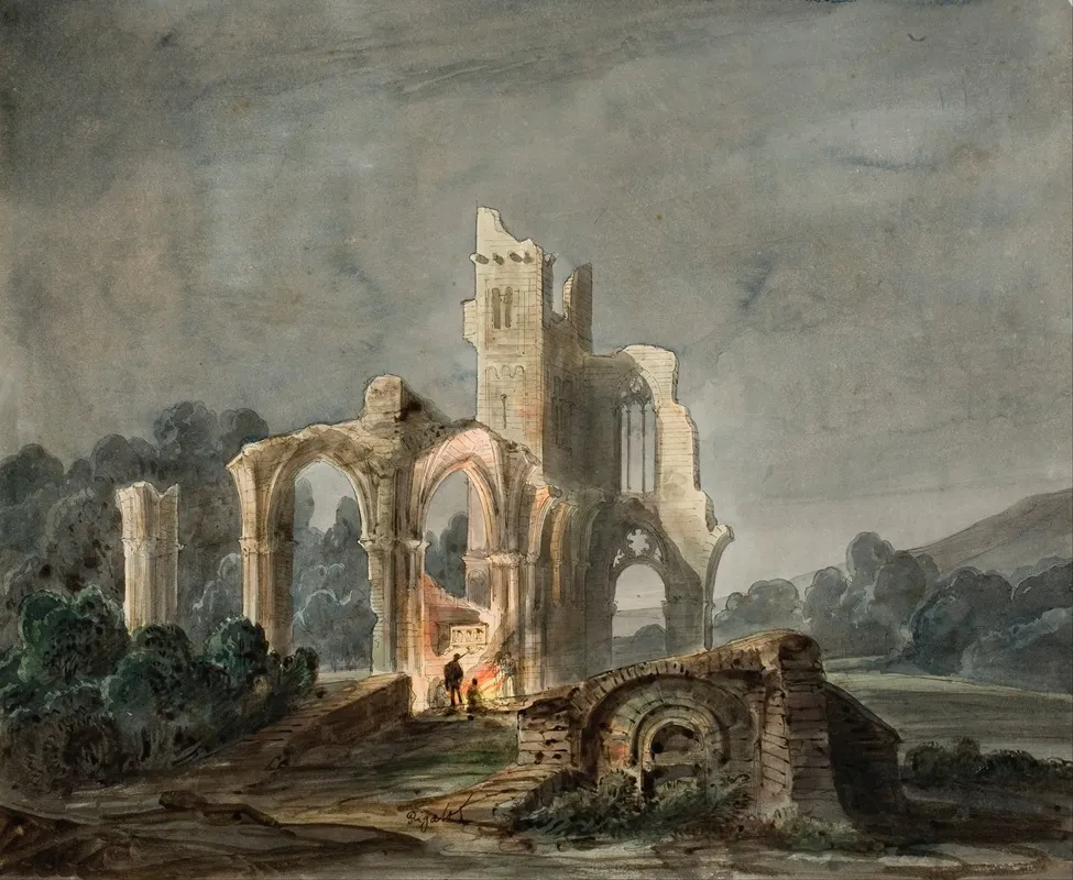 Night Landscape With Gothic Ruins Wall Art by Lluís Rigalt - High-Resolution Digital Print