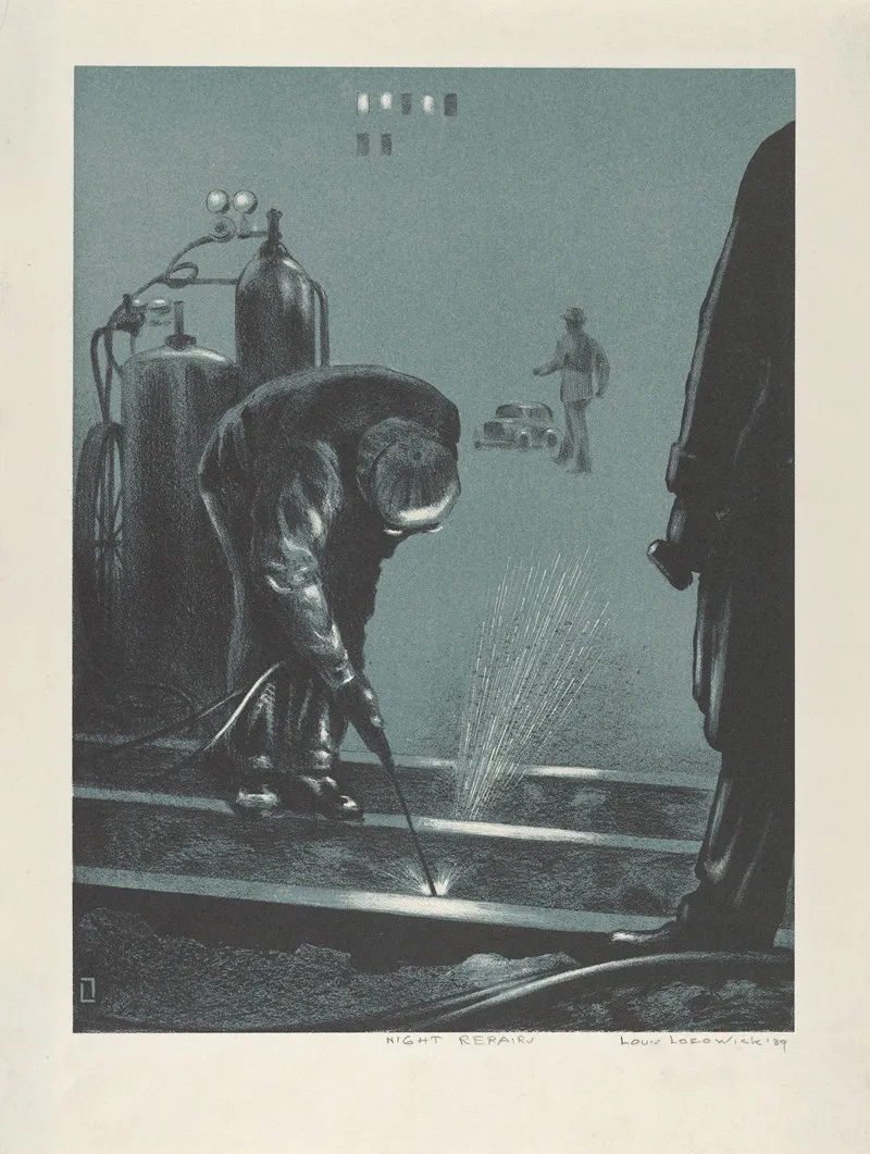 Night Repairs Wall Art by Louis Lozowick - High-Resolution Digital Print