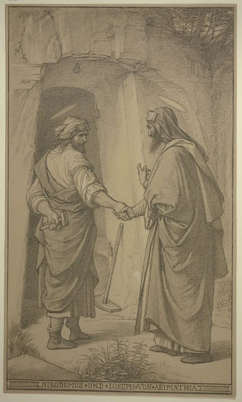 Nikodemus Und Joseph Von Arimathia Vor Dem Grab Des Herrn Sich Die Hand Reichend