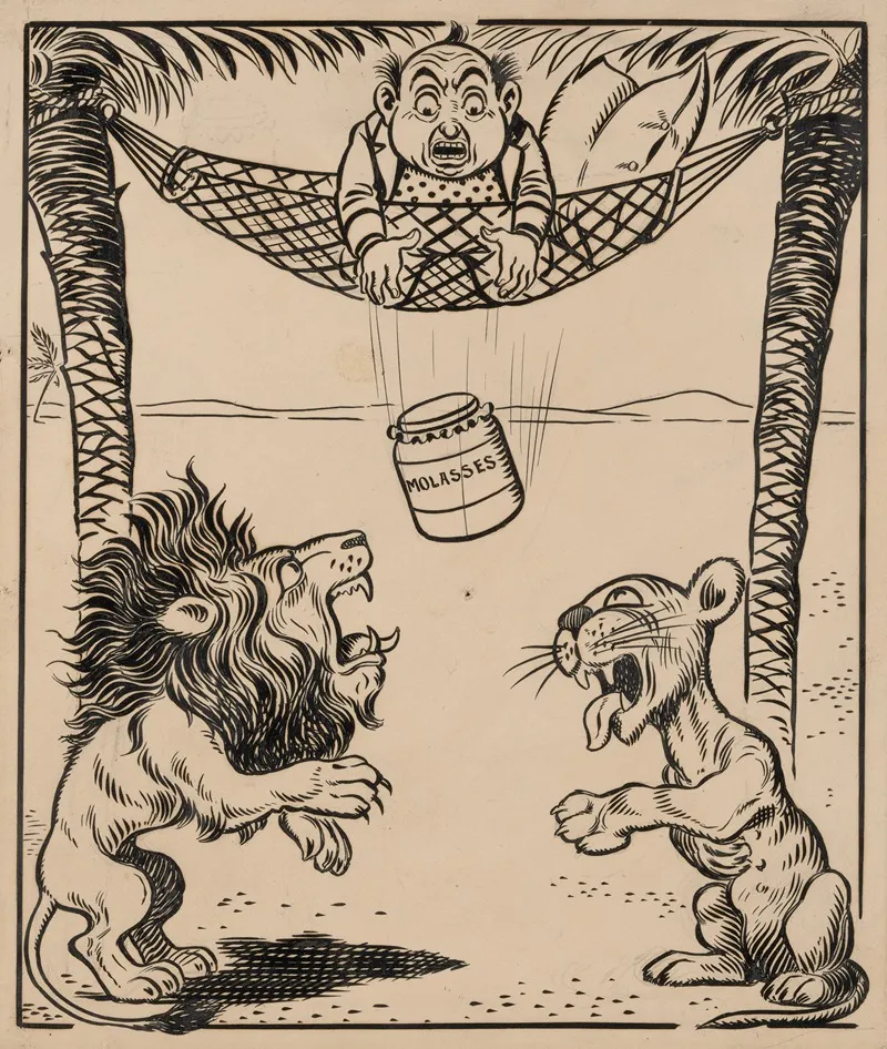 Nine Comic Strip Frames Of Man Dropping Molasses And Feathers On Lions Beneath His Hammock Pl 3