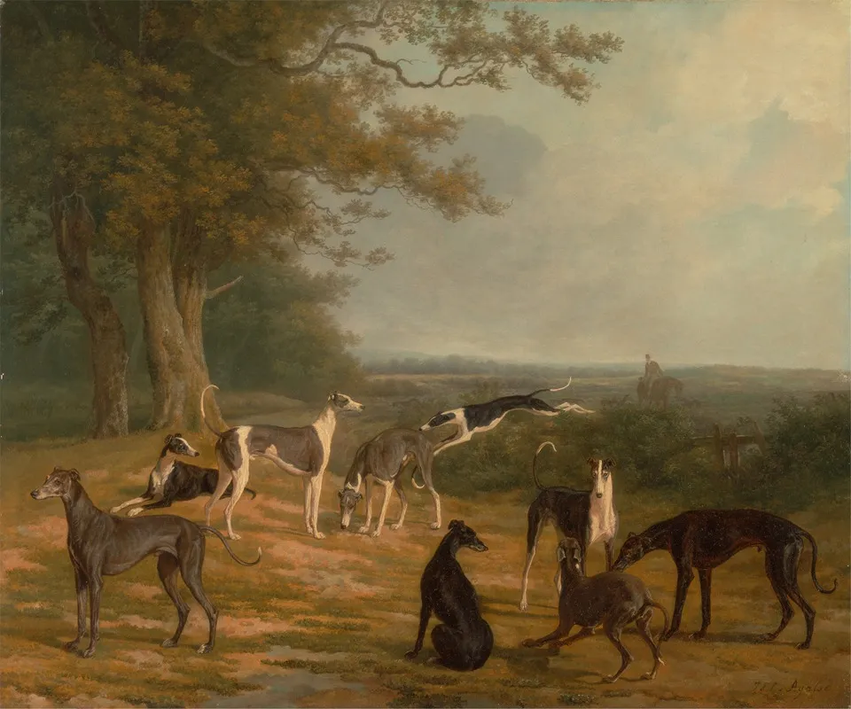 Nine Greyhounds In A Landscape Wall Art by Jacques-Laurent Agasse - High-Resolution Digital Print