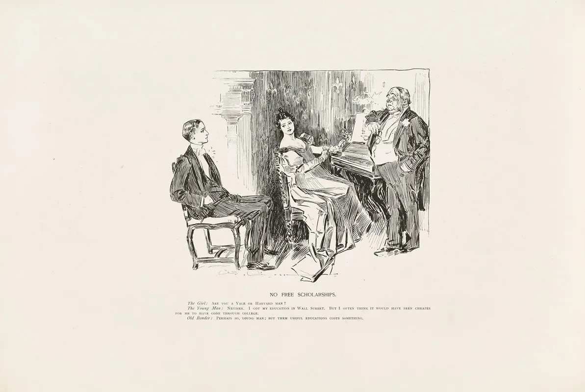 No Free Scholarships Wall Art by Charles Dana Gibson - High-Resolution Digital Print