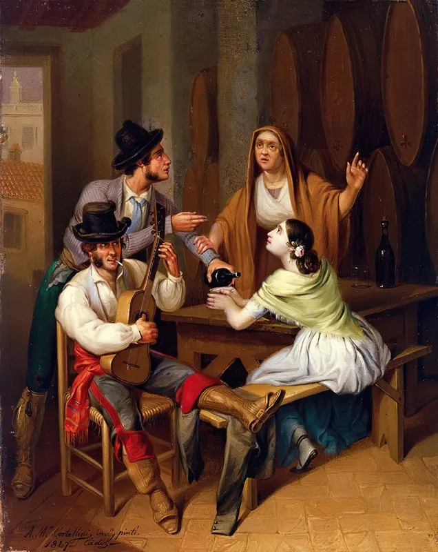 No More Wine Tavern Scene Wall Art by Angel María Cortellini Hernández - High-Resolution Digital Print